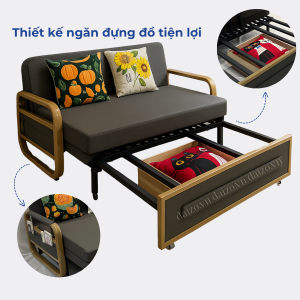 Sofa da khung kéo màu xám
