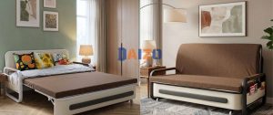Sofa giường khung thép ở tư thế gập và mở